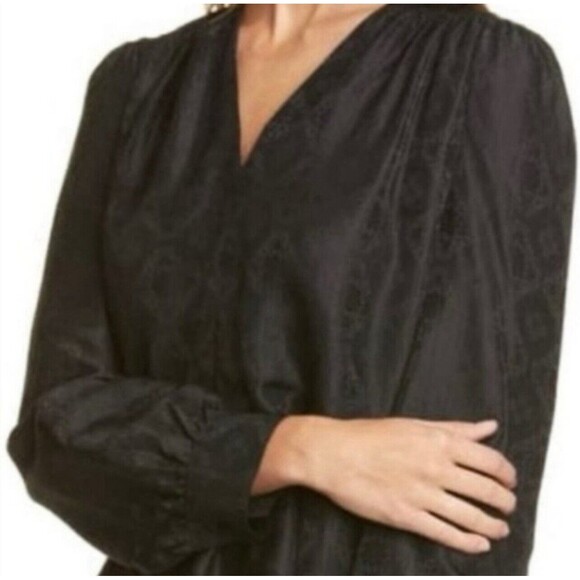 LEWIT Silk Blend Jacquard Peplum Blouse In Black Sz S New - Picture 1 of 8